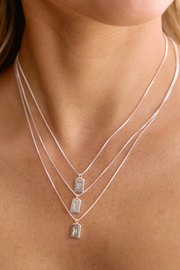 Initial Tag Charm Necklace - Silver