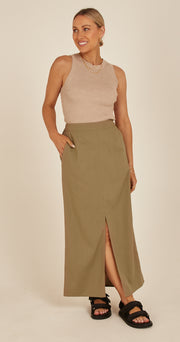 Chloe Linen Blend Skirt - Khaki