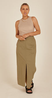 Chloe Linen Blend Skirt - Khaki
