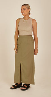 Chloe Linen Blend Skirt - Khaki