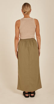 Chloe Linen Blend Skirt - Khaki
