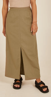 Chloe Linen Blend Skirt - Khaki