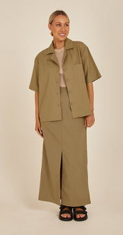 Chloe Linen Blend Skirt - Khaki
