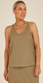 Chloe Linen Blend Cami - Khaki