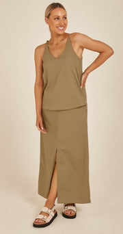 Chloe Linen Blend Cami - Khaki