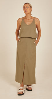 Chloe Linen Blend Cami - Khaki