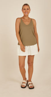 Chloe Linen Blend Cami - Khaki