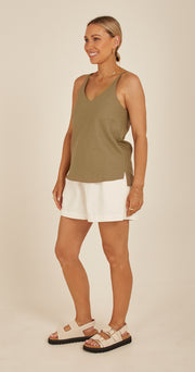 Chloe Linen Blend Cami - Khaki
