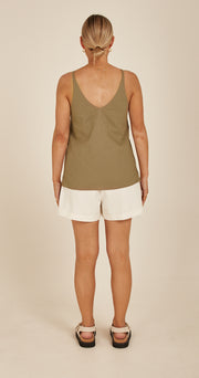 Chloe Linen Blend Cami - Khaki