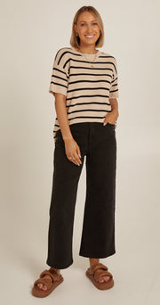 Jasper Knitted Tee - Oatmeal Black Stripe