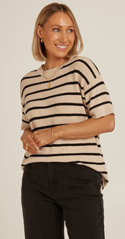 Jasper Knitted Tee - Oatmeal Black Stripe