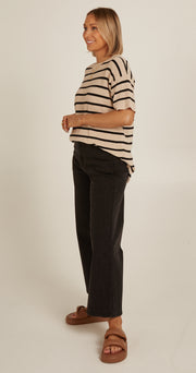 Jasper Knitted Tee - Oatmeal Black Stripe