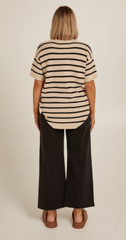 Jasper Knitted Tee - Oatmeal Black Stripe