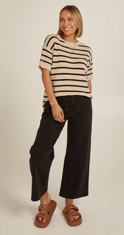 Jasper Knitted Tee - Oatmeal Black Stripe
