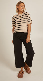 Jasper Knitted Tee - Oatmeal Black Stripe