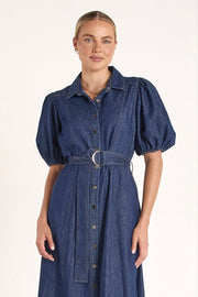 Arlo Denim Belted Dress - Dark Blue