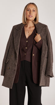 Austin Cropped Coat - Cocoa Herringbone