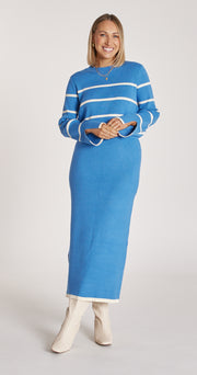 Harriet Ribbed Skirt - Blue Cream