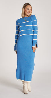 Harriet Ribbed Skirt - Blue Cream