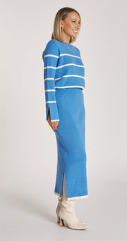 Harriet Ribbed Skirt - Blue Cream