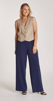 Carrie Linen Blend Vest - Camel
