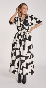 Bailey Dress - Black Cream Print