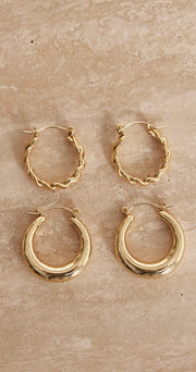 Esther Hoop Earrings 2 Pack - Gold