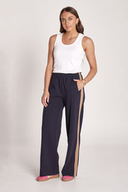Noah Wide Pant - Navy Camel Stripe