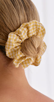 Penny Linen Scrunchie 2 Pack - Yellow & Beige Check