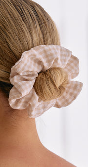 Penny Linen Scrunchie 2 Pack - Yellow & Beige Check