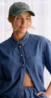 Gigi Washed Denim Cap - Forest Green