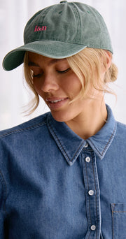 Gigi Washed Denim Cap - Forest Green