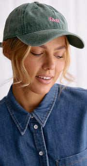 Gigi Washed Denim Cap - Forest Green