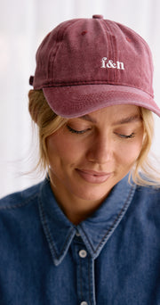 Gigi Washed Denim Cap - Burgundy