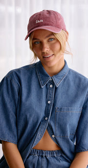 Gigi Washed Denim Cap - Burgundy