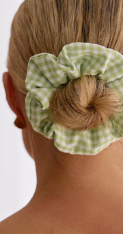 Viola Linen Scrunchie 2 Pack - Green & Blue Check