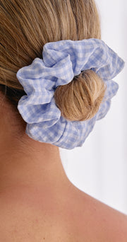 Viola Linen Scrunchie 2 Pack - Green & Blue Check
