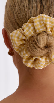 Penny Linen Scrunchie 2 Pack - Yellow & Beige Check