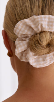 Penny Linen Scrunchie 2 Pack - Yellow & Beige Check