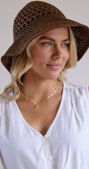 Naomi Straw Bucket Hat - Brown