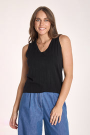Mae V Neck Tank - Black