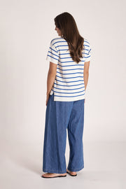 Jasper Knitted Tee - White Blue Stripe