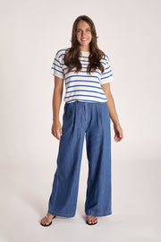 Jasper Knitted Tee - White Blue Stripe
