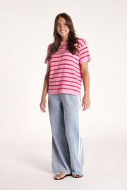Jasper Knitted Tee - Pink Red Stripe