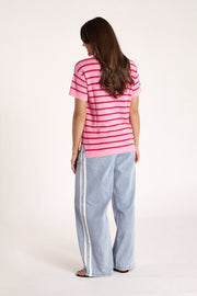 Jasper Knitted Tee - Pink Red Stripe