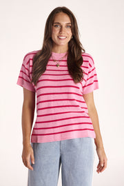 Jasper Knitted Tee - Pink Red Stripe