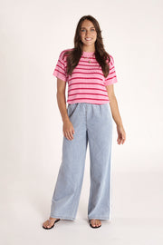Jasper Knitted Tee - Pink Red Stripe