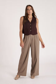 Carrie Linen Blend Vest - Chocolate