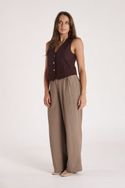 Carrie Linen Blend Vest - Chocolate