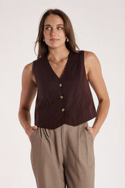 Carrie Linen Blend Vest - Chocolate